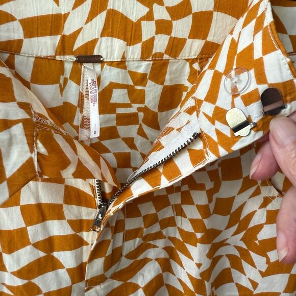 Free People Menorca Mustard Psychedelic Check Wide-Leg Cropped Pants 0 - Picture 7 of 10